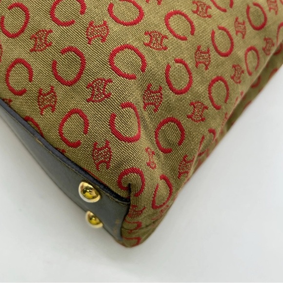 Auth Celine C Macadam Pattern Canvas x Leather Khaki Hand Bag handles have wear - Picture 7 of 16